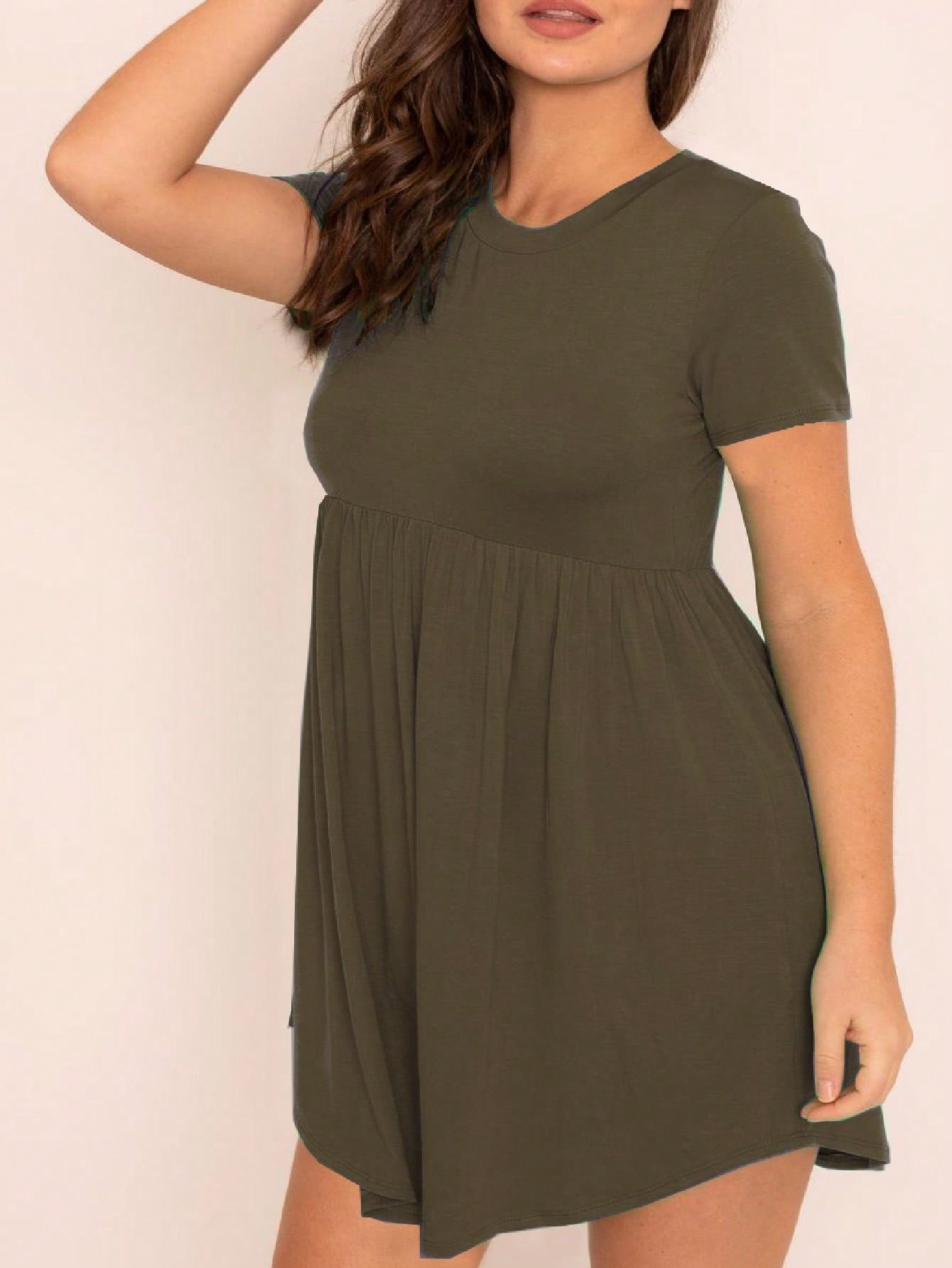Boho Retro Solid Rayon Cool  Color Mini Dress Short Sleeves Grey Charcoal Olive Navy Small To 3XL Plus Curvy