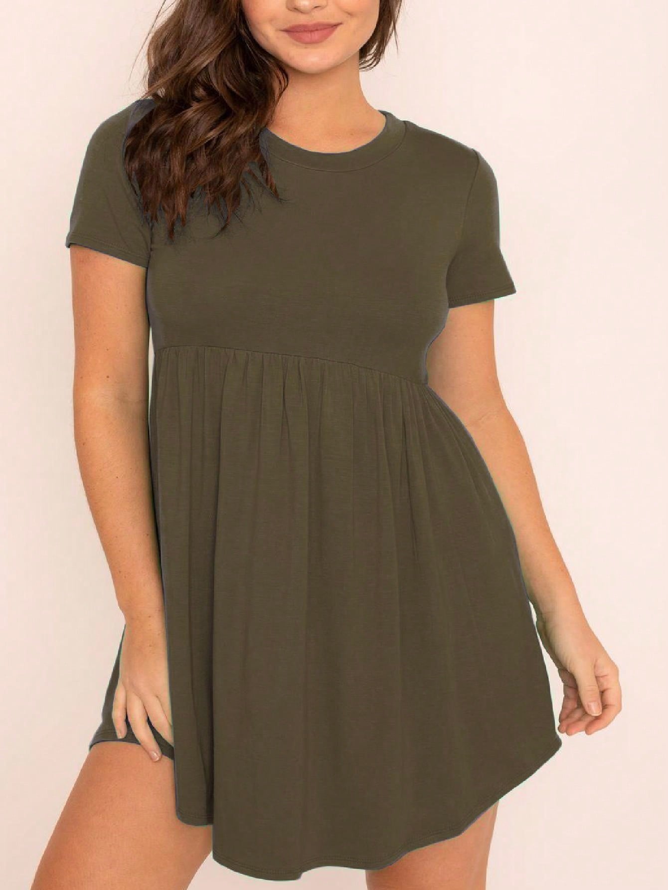 Boho Retro Solid Rayon Cool  Color Mini Dress Short Sleeves Grey Charcoal Olive Navy Small To 3XL Plus Curvy