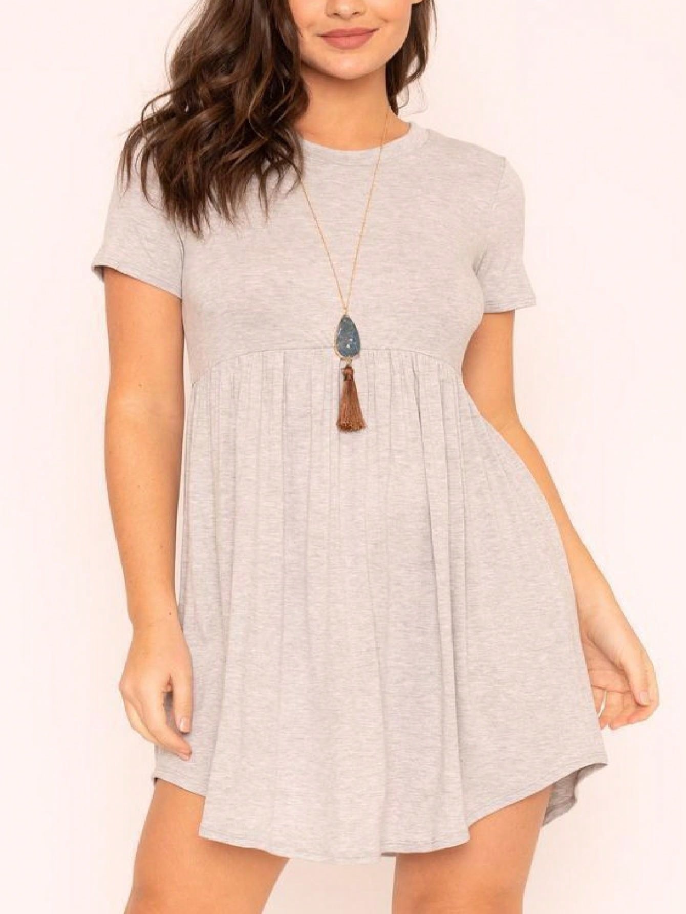 Boho Retro Solid Rayon Cool  Color Mini Dress Short Sleeves Grey Charcoal Olive Navy Small To 3XL Plus Curvy