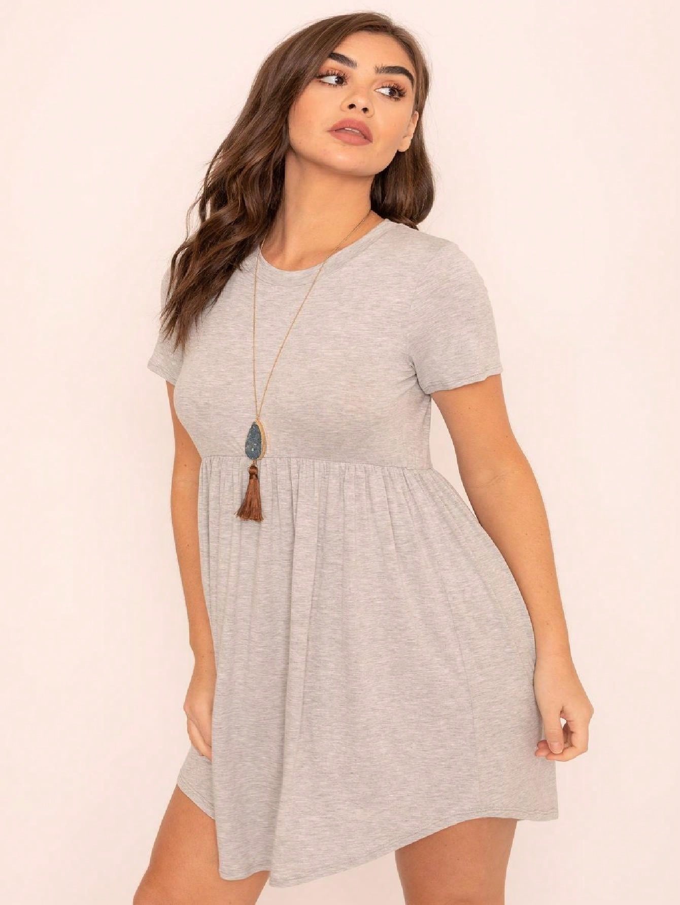Boho Retro Solid Rayon Cool  Color Mini Dress Short Sleeves Grey Charcoal Olive Navy Small To 3XL Plus Curvy