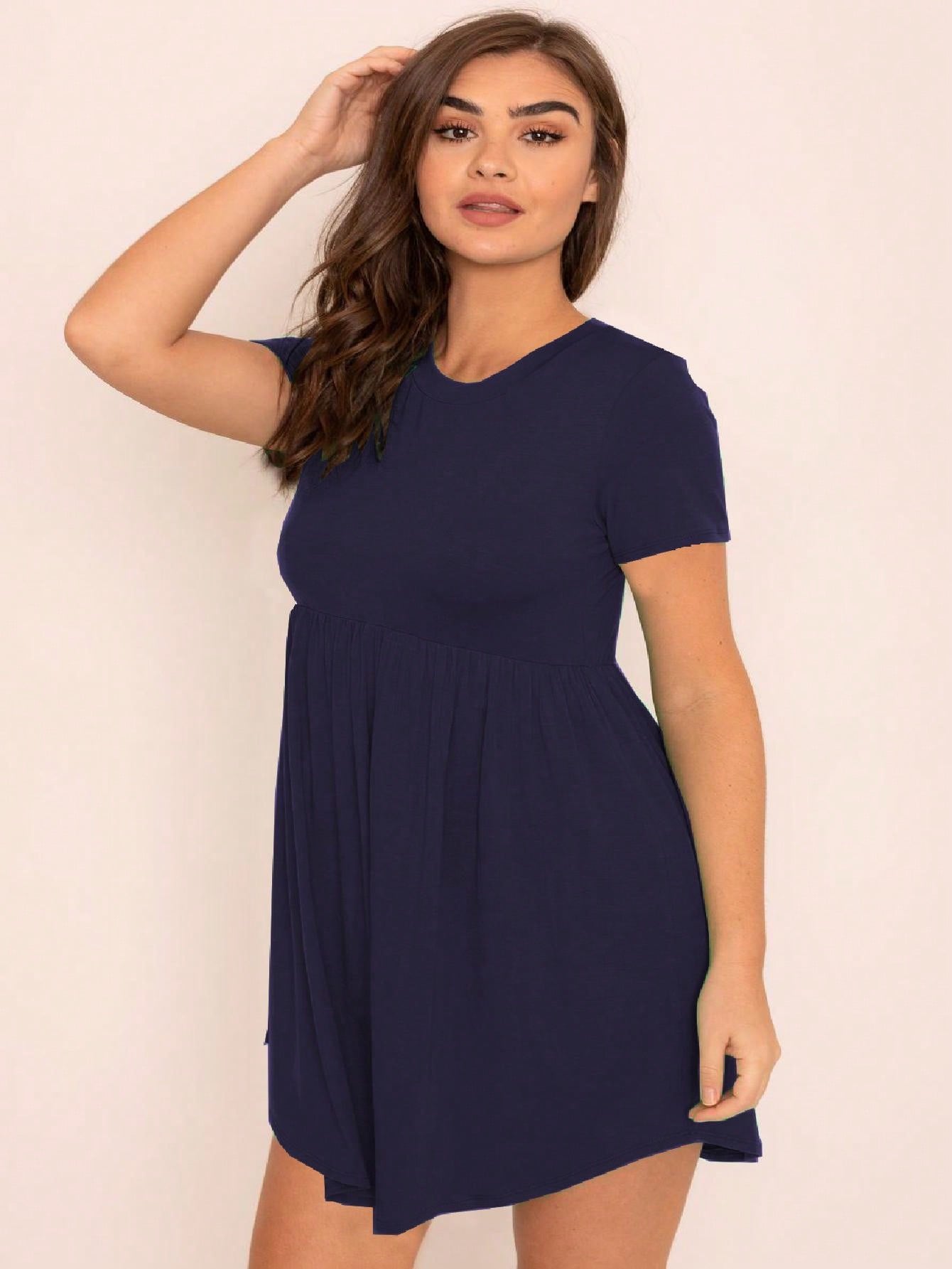 Boho Retro Solid Rayon Cool  Color Mini Dress Short Sleeves Grey Charcoal Olive Navy Small To 3XL Plus Curvy
