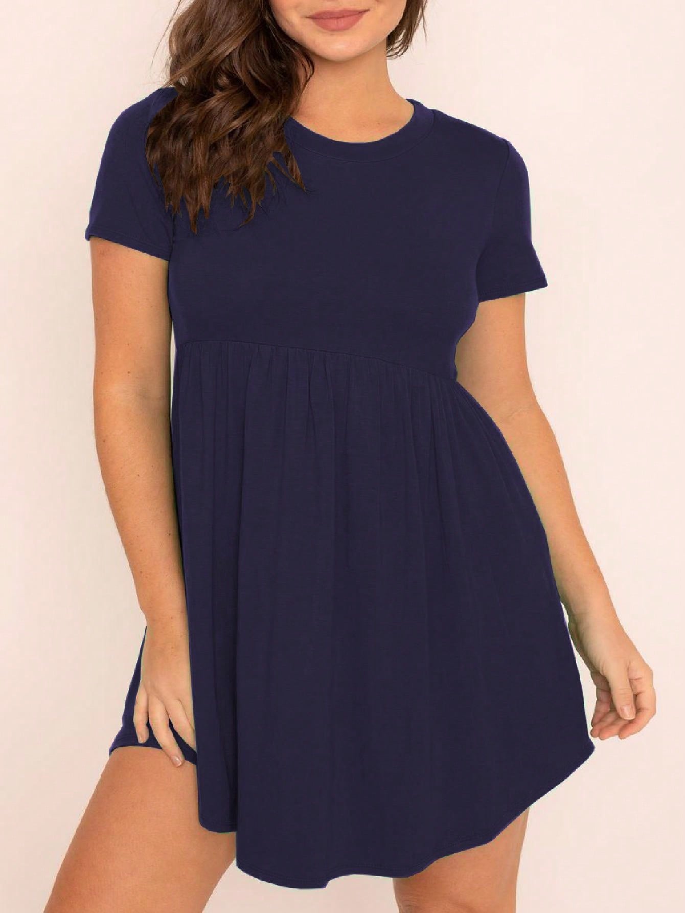 Boho Retro Solid Rayon Cool  Color Mini Dress Short Sleeves Grey Charcoal Olive Navy Small To 3XL Plus Curvy