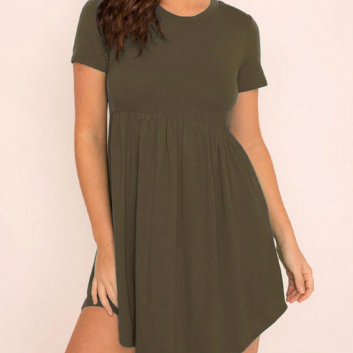 Boho Retro Solid Rayon Cool  Color Mini Dress Short Sleeves Grey Charcoal Olive Navy Small To 3XL Plus Curvy