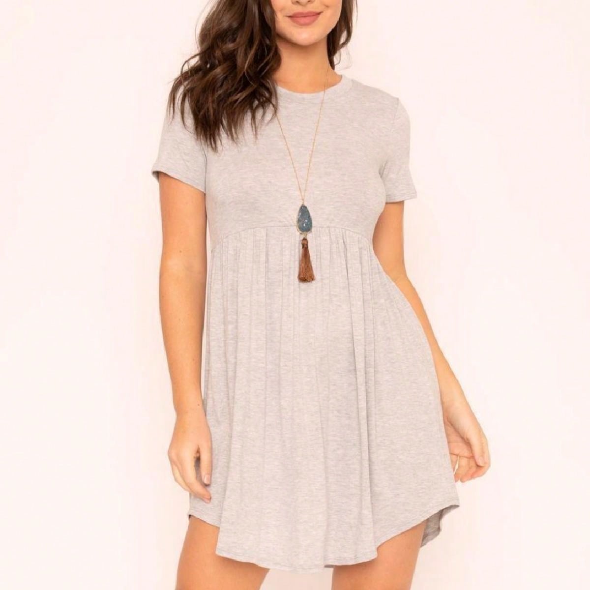 Boho Retro Solid Rayon Cool  Color Mini Dress Short Sleeves Grey Charcoal Olive Navy Small To 3XL Plus Curvy