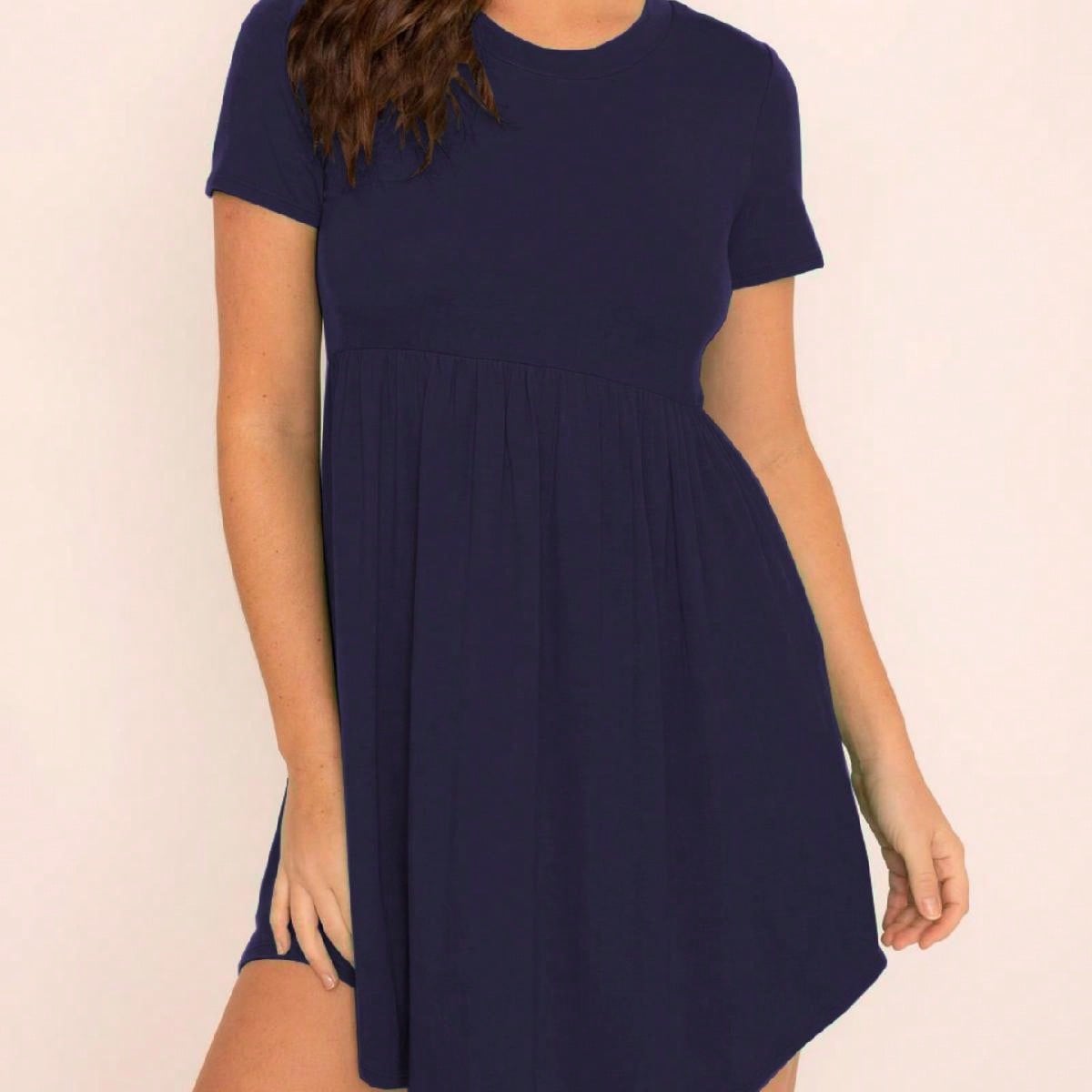 Boho Retro Solid Rayon Cool  Color Mini Dress Short Sleeves Grey Charcoal Olive Navy Small To 3XL Plus Curvy