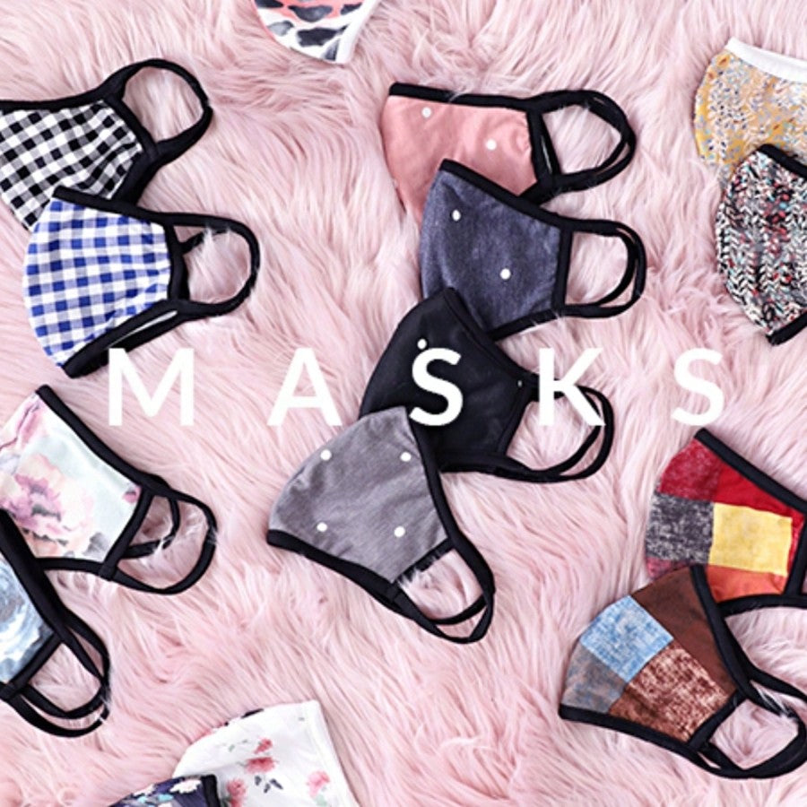 Made In The USA Cotton Lined Reusable Face Mask With Black Floral Polka Dot Plaid Gingham Solid Black
