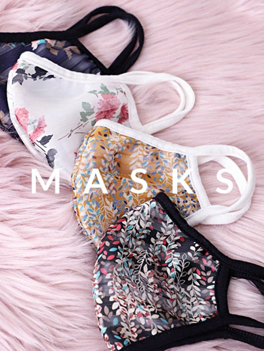 Made In The USA Cotton Lined Reusable Face Mask With Black Floral Polka Dot Plaid Gingham Solid Black
