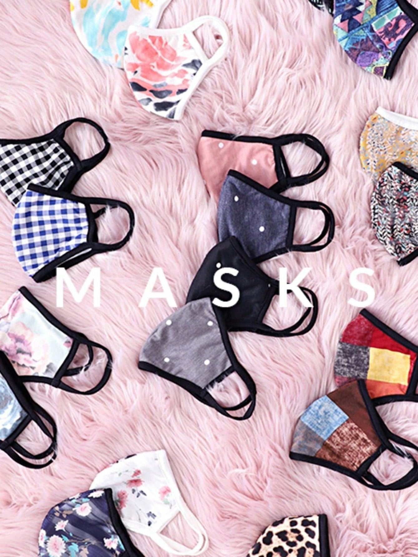 Made In The USA Cotton Lined Reusable Face Mask With Black Floral Polka Dot Plaid Gingham Solid Black