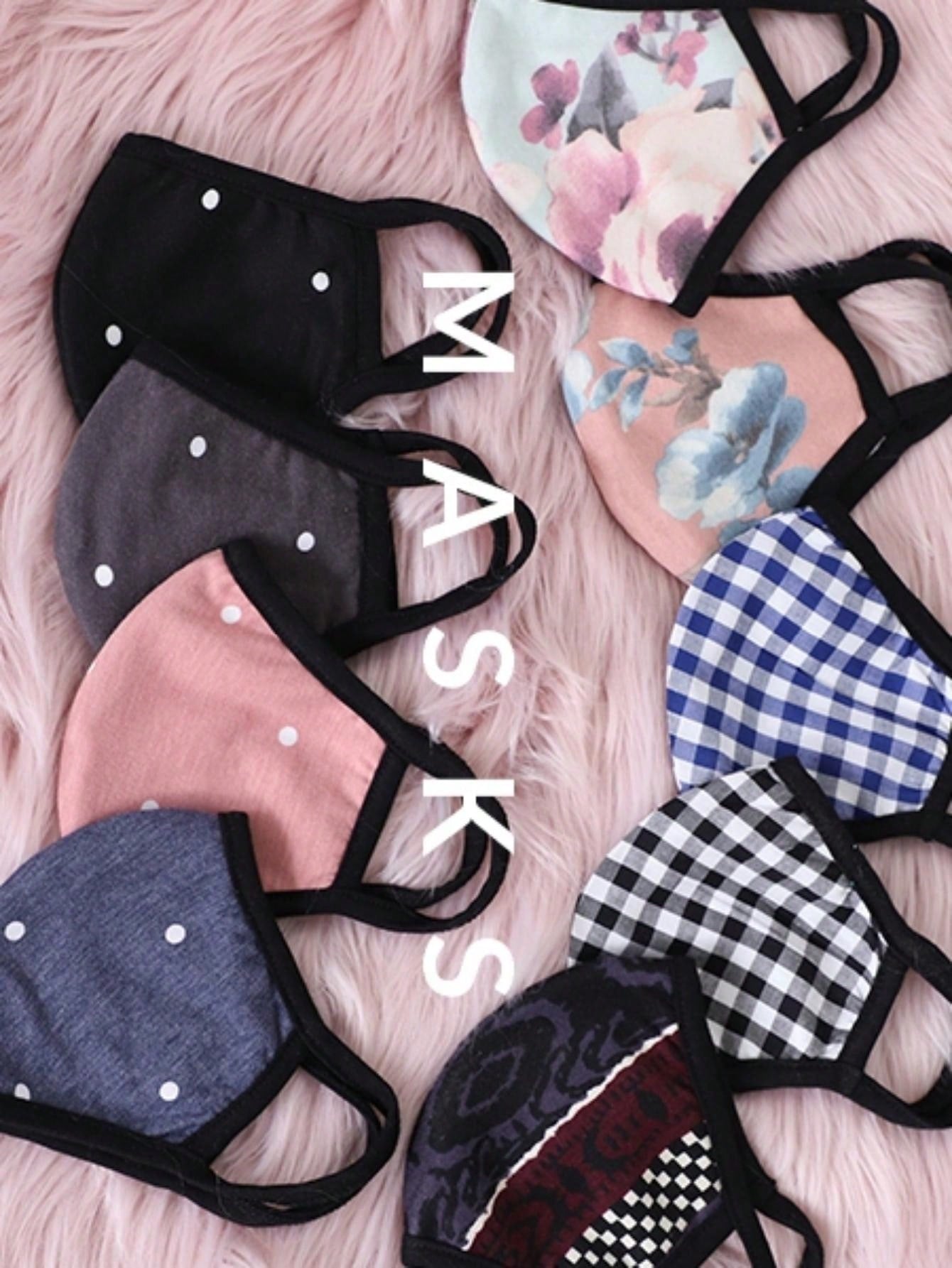 Made In The USA Cotton Lined Reusable Face Mask With Black Floral Polka Dot Plaid Gingham Solid Black