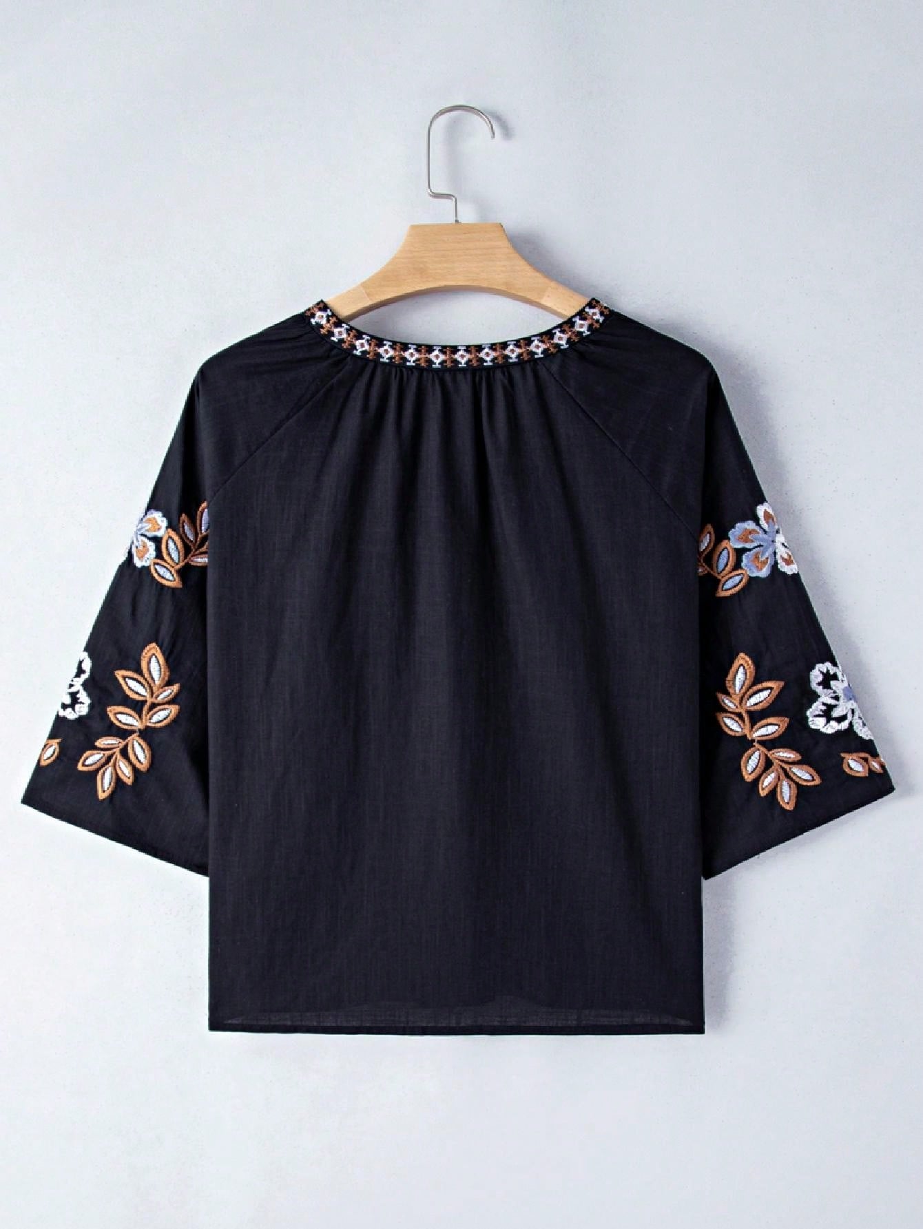 Boho Retro Vintage 60's Vibe Black Floral Tiered PomPom Trimmed Mini Dress
