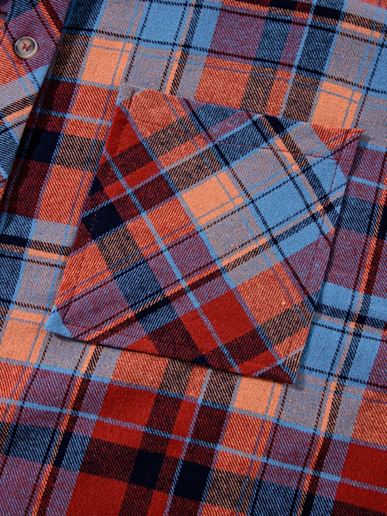 Boho Retro Button Up Vintage 90's Cotton Red Blue Plaid Print Drop Sleeve Loose Shirt Shacket