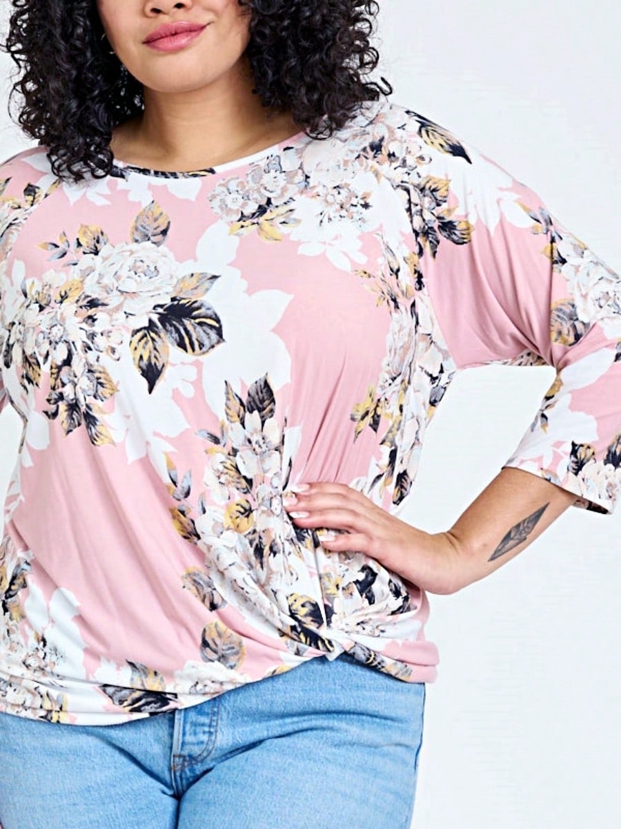 Boho Retro Knot Twisted Front Floral Polka Dot Top Blouse Shirt
