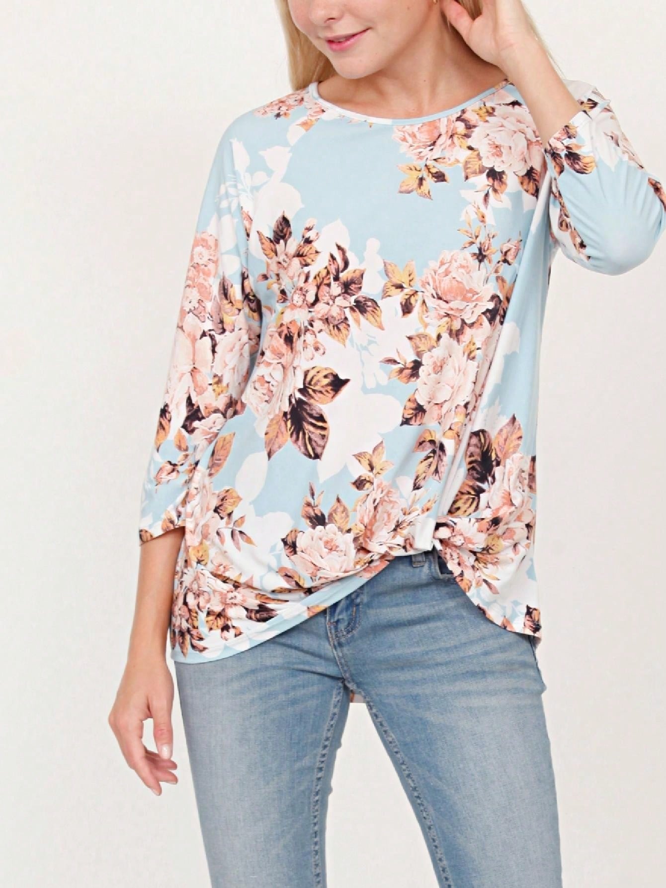 Boho Retro Knot Twisted Front Floral Polka Dot Top Blouse Shirt