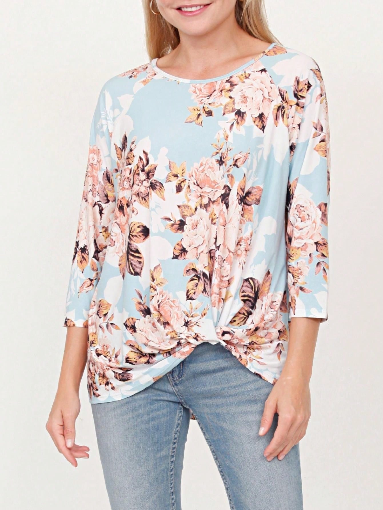 Boho Retro Knot Twisted Front Floral Polka Dot Top Blouse Shirt