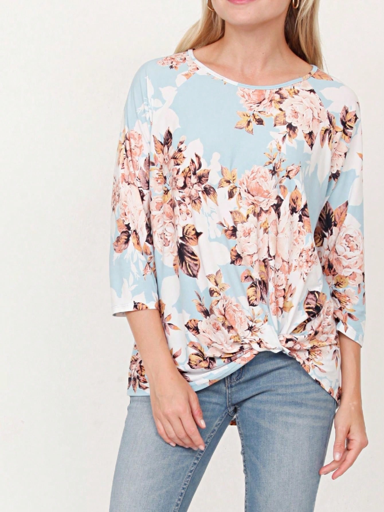 Boho Retro Knot Twisted Front Floral Polka Dot Top Blouse Shirt