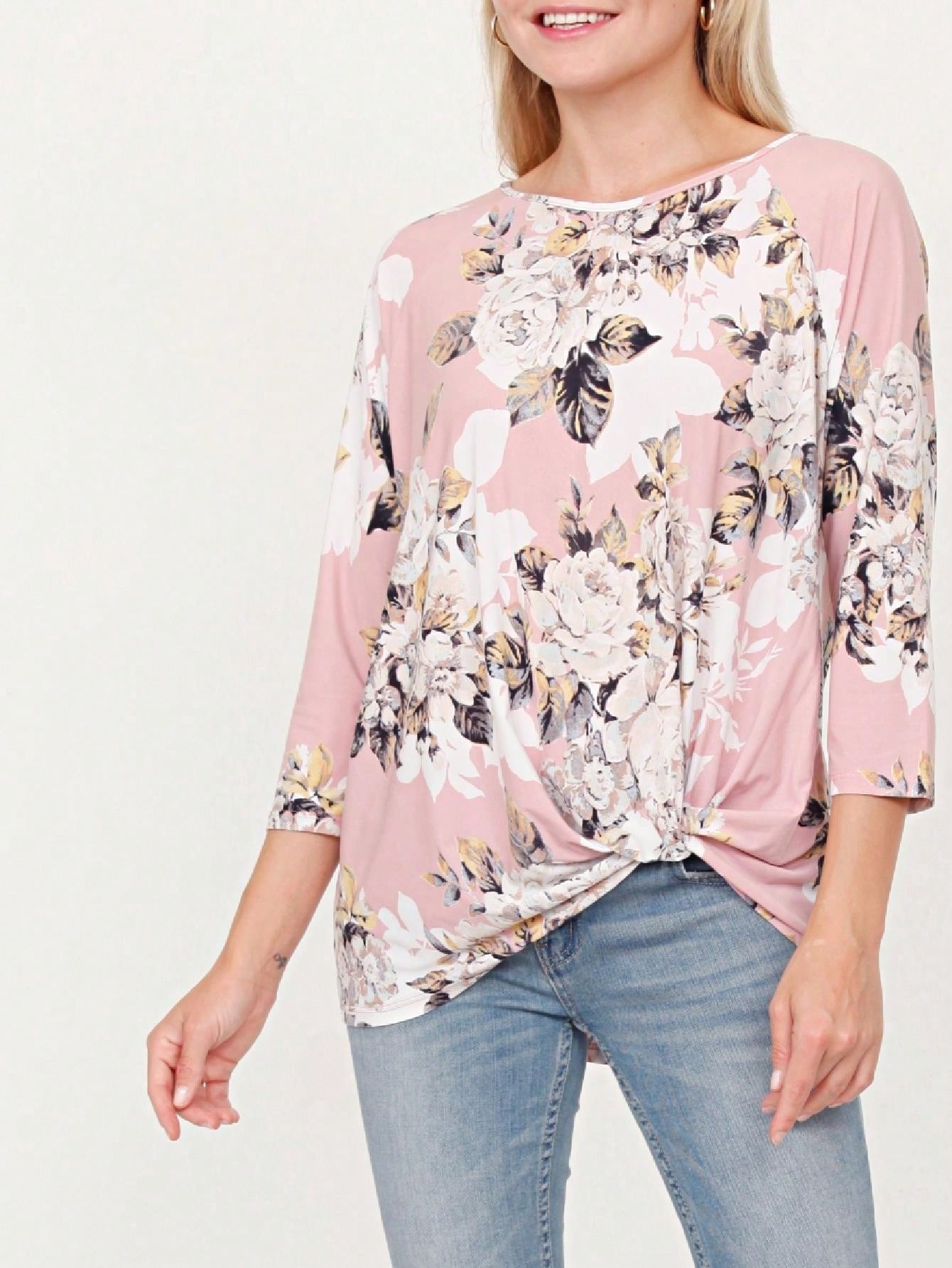 Boho Retro Knot Twisted Front Floral Polka Dot Top Blouse Shirt