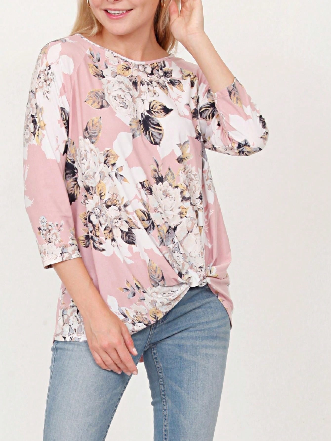 Boho Retro Knot Twisted Front Floral Polka Dot Top Blouse Shirt
