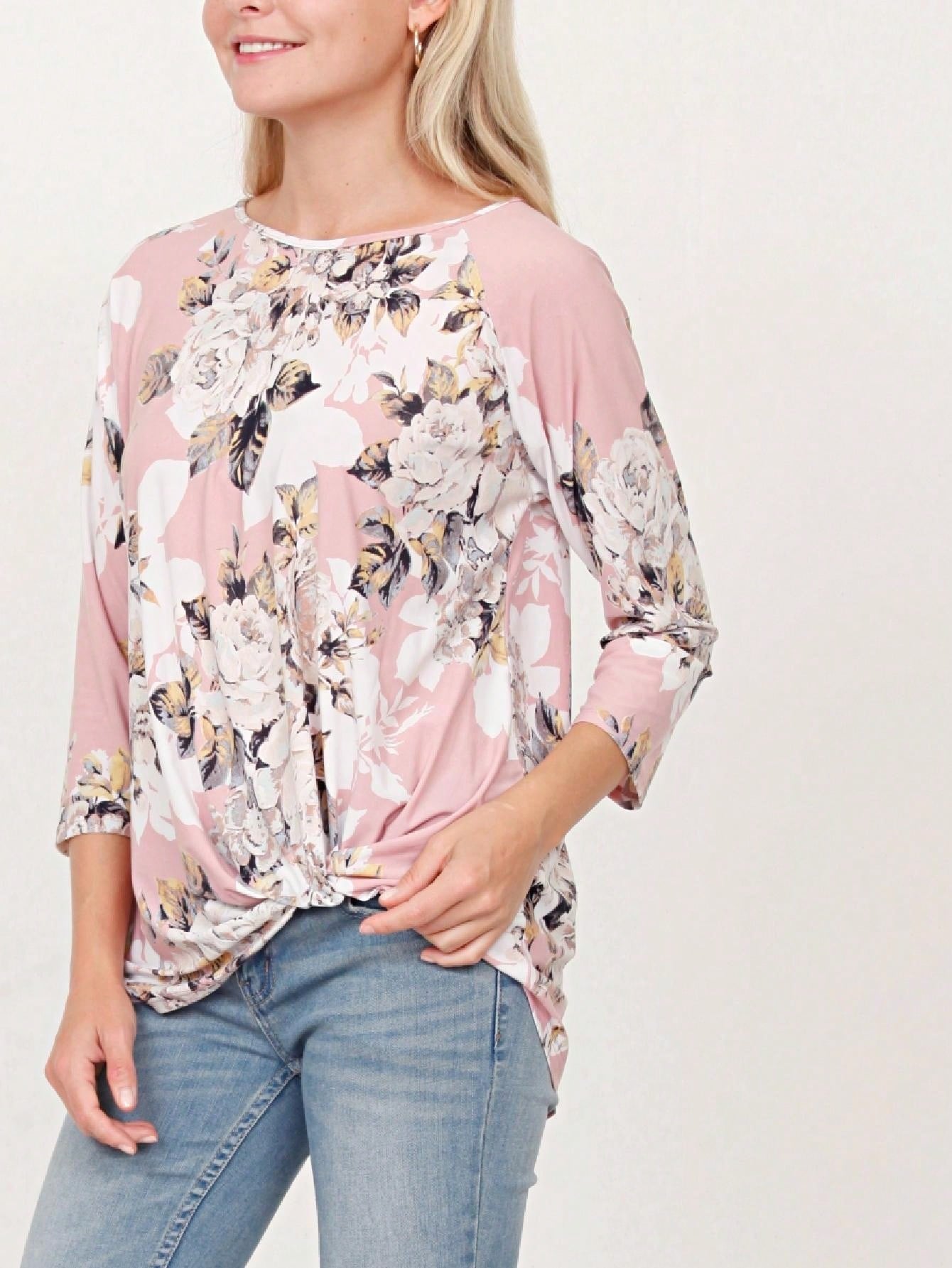 Boho Retro Knot Twisted Front Floral Polka Dot Top Blouse Shirt