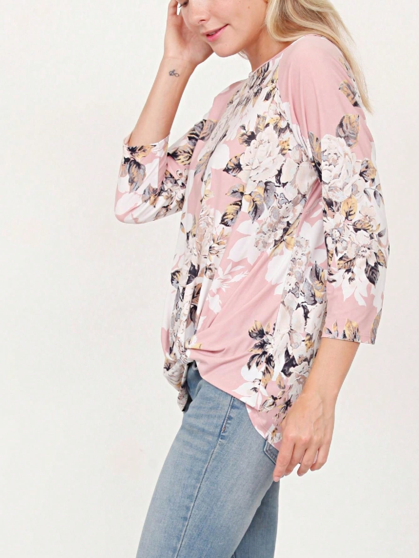 Boho Retro Knot Twisted Front Floral Polka Dot Top Blouse Shirt