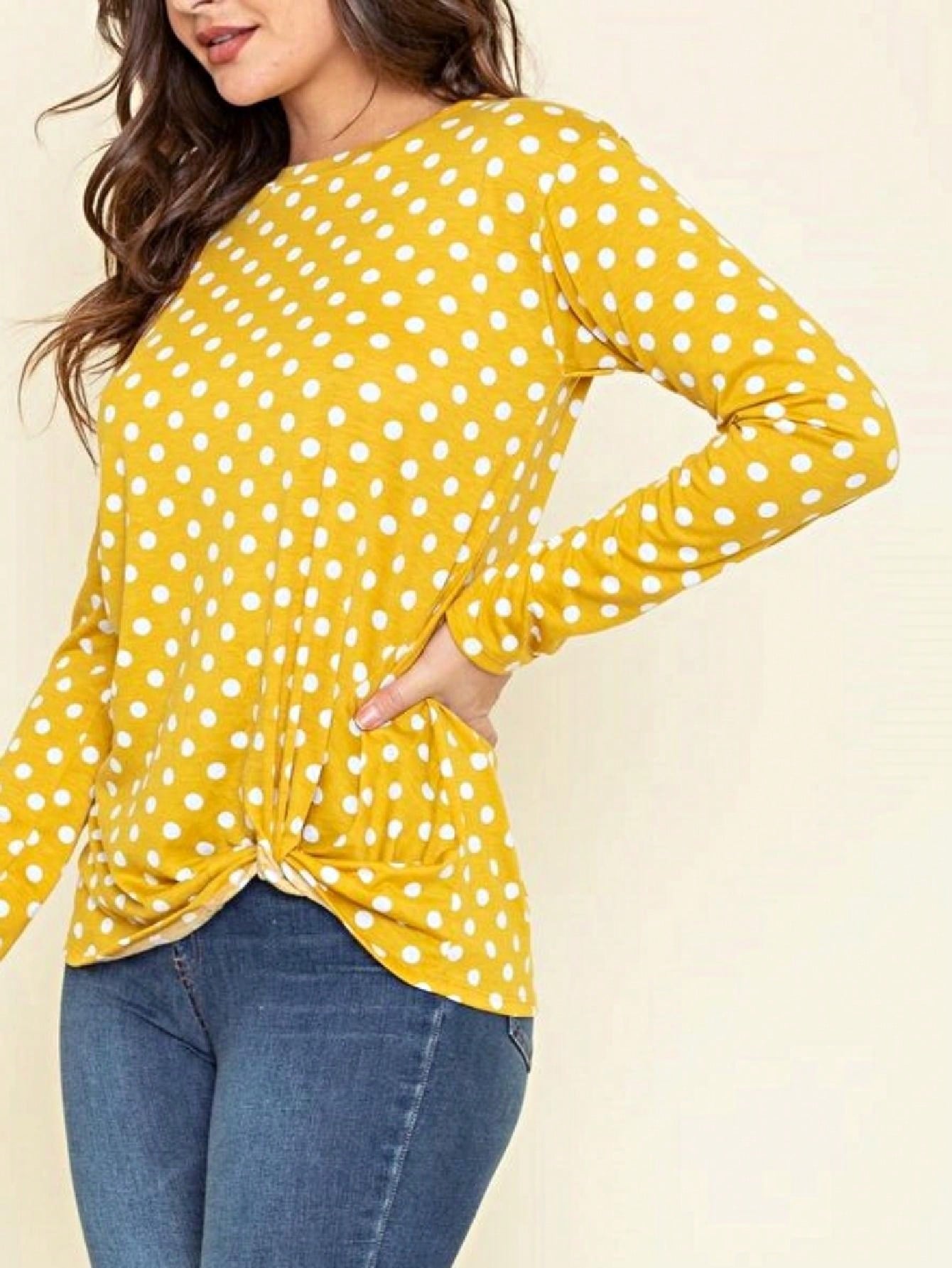 Boho Retro Knot Twisted Front Floral Polka Dot Top Blouse Shirt