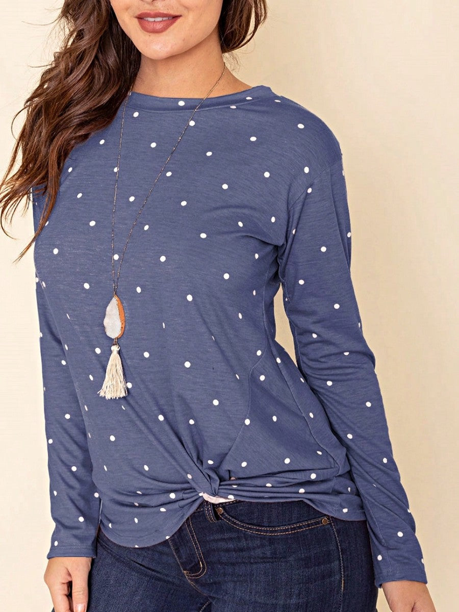 Boho Retro Knot Twisted Front Floral Polka Dot Top Blouse Shirt