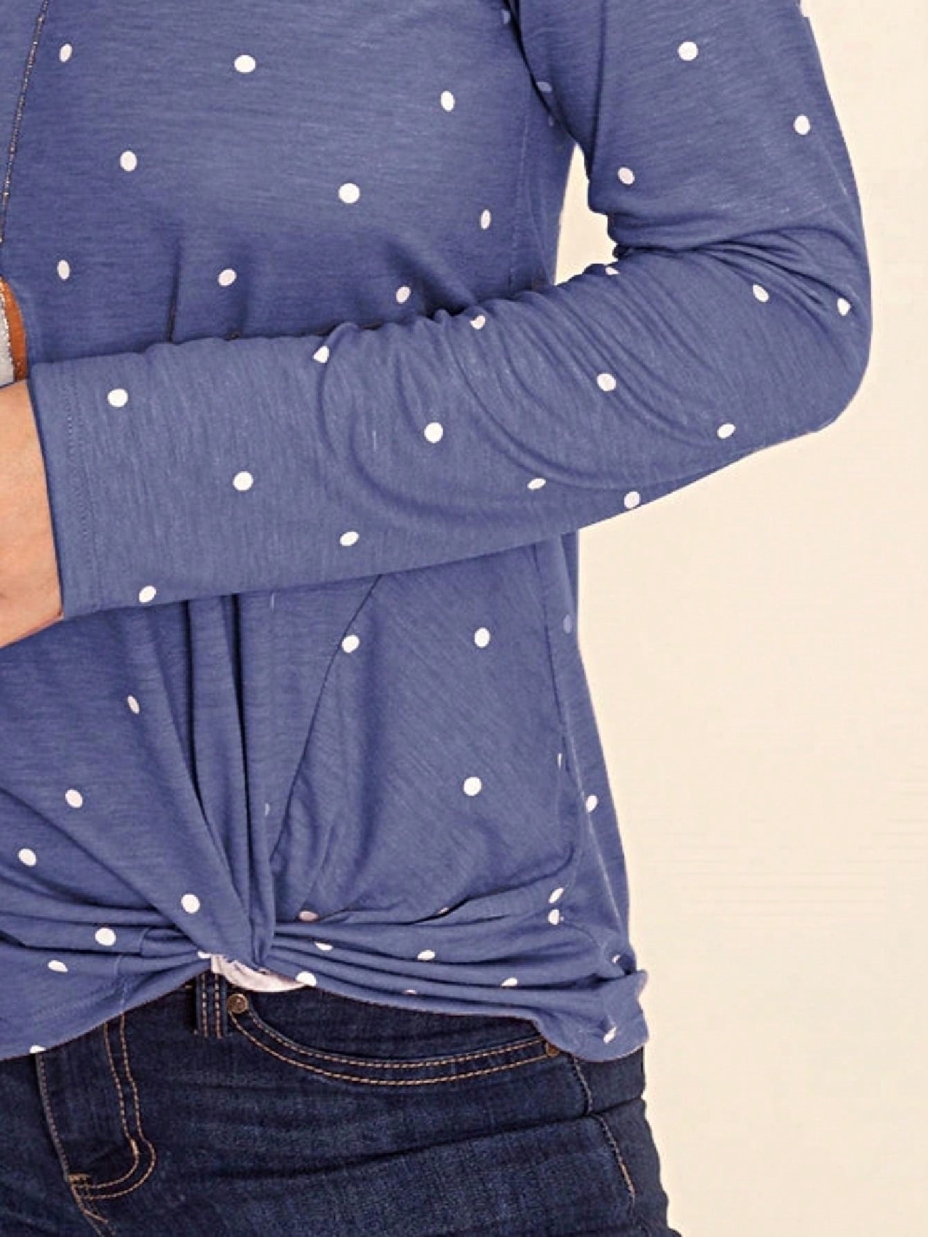 Boho Retro Knot Twisted Front Floral Polka Dot Top Blouse Shirt