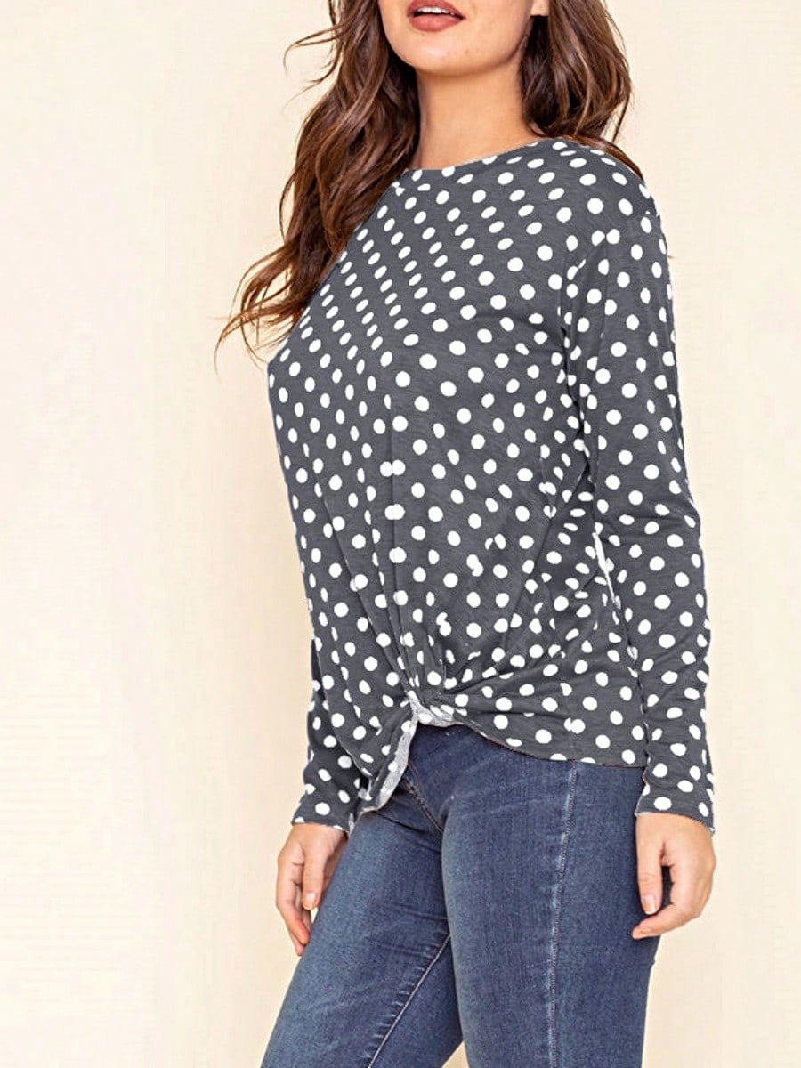 Boho Retro Knot Twisted Front Floral Polka Dot Top Blouse Shirt