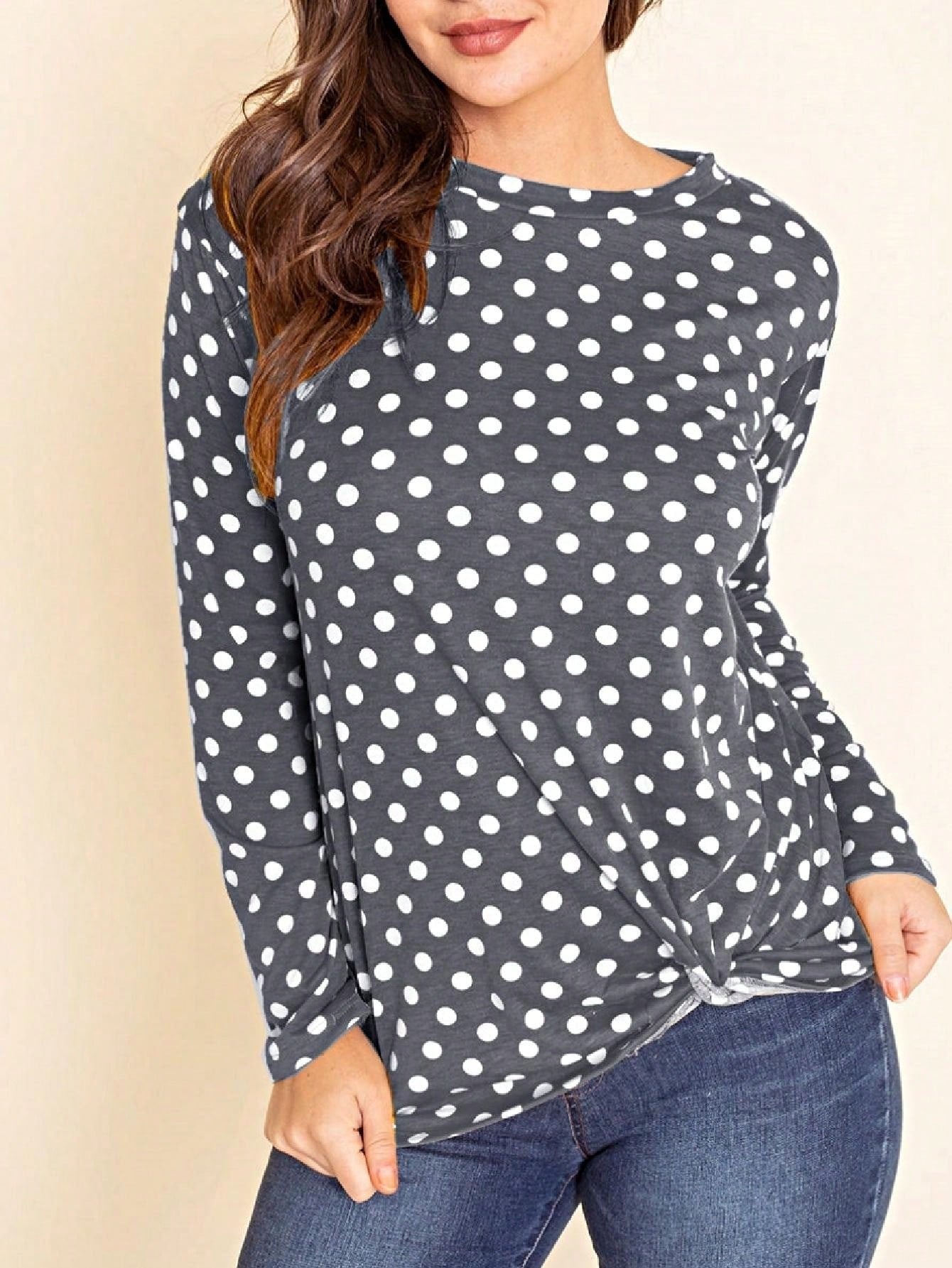 Boho Retro Knot Twisted Front Floral Polka Dot Top Blouse Shirt