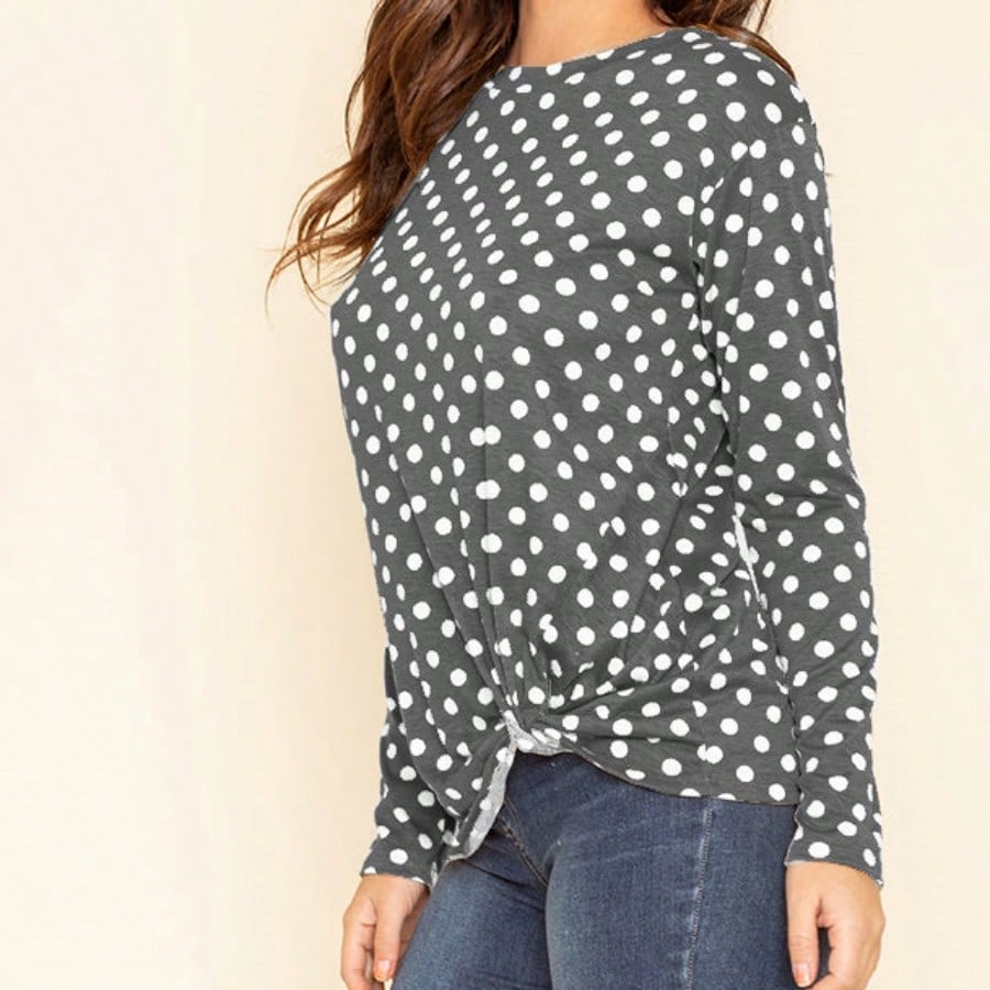 Boho Retro Knot Twisted Front Floral Polka Dot Top Blouse Shirt