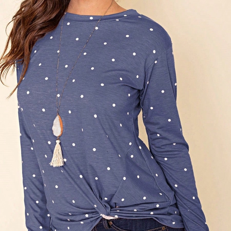 Boho Retro Knot Twisted Front Floral Polka Dot Top Blouse Shirt