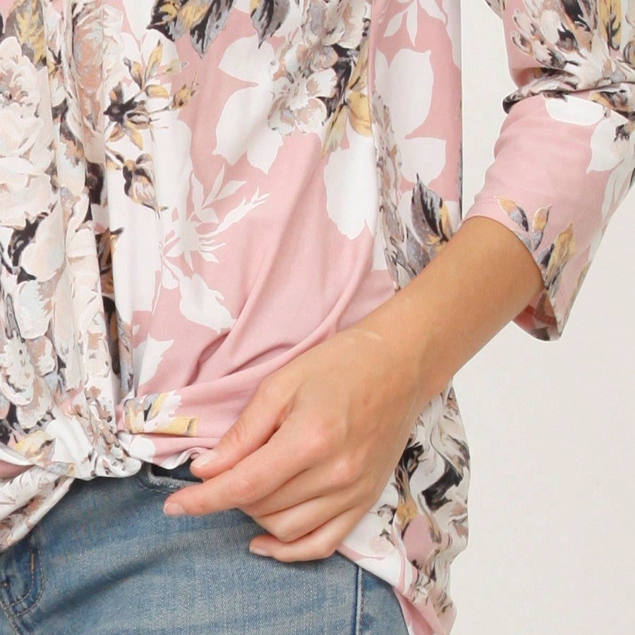 Boho Retro Knot Twisted Front Floral Polka Dot Top Blouse Shirt