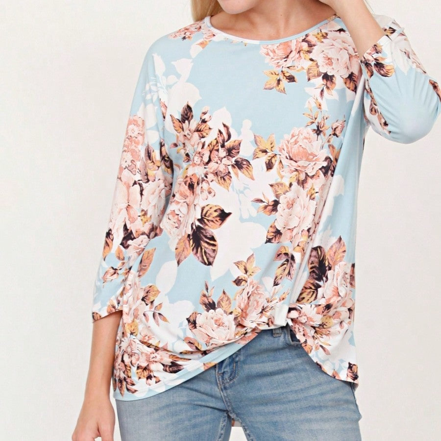 Boho Retro Knot Twisted Front Floral Polka Dot Top Blouse Shirt