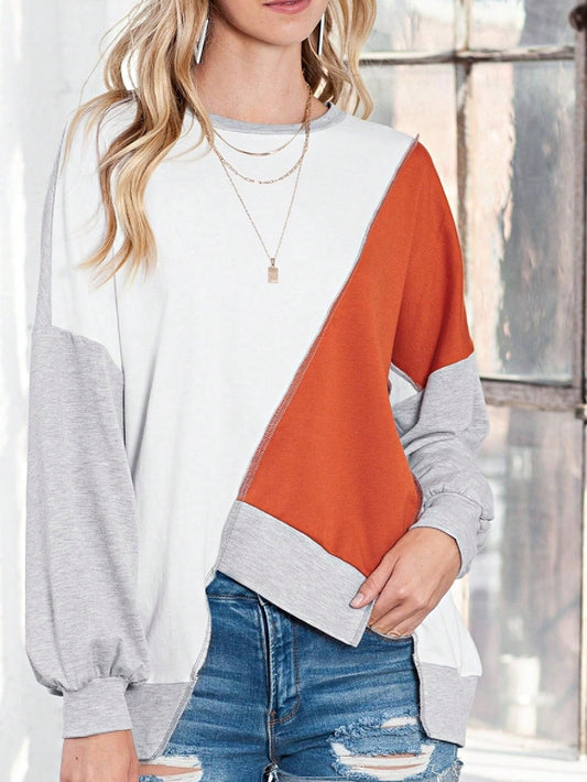 Boho Retro Vintage 90's Stripe Patch Work Seam Poncho Cotton Drop Shoulder Half Long Sleeve Over Size Color Block Sleeve  Sweat Shirt  Top Pull Over Sweater