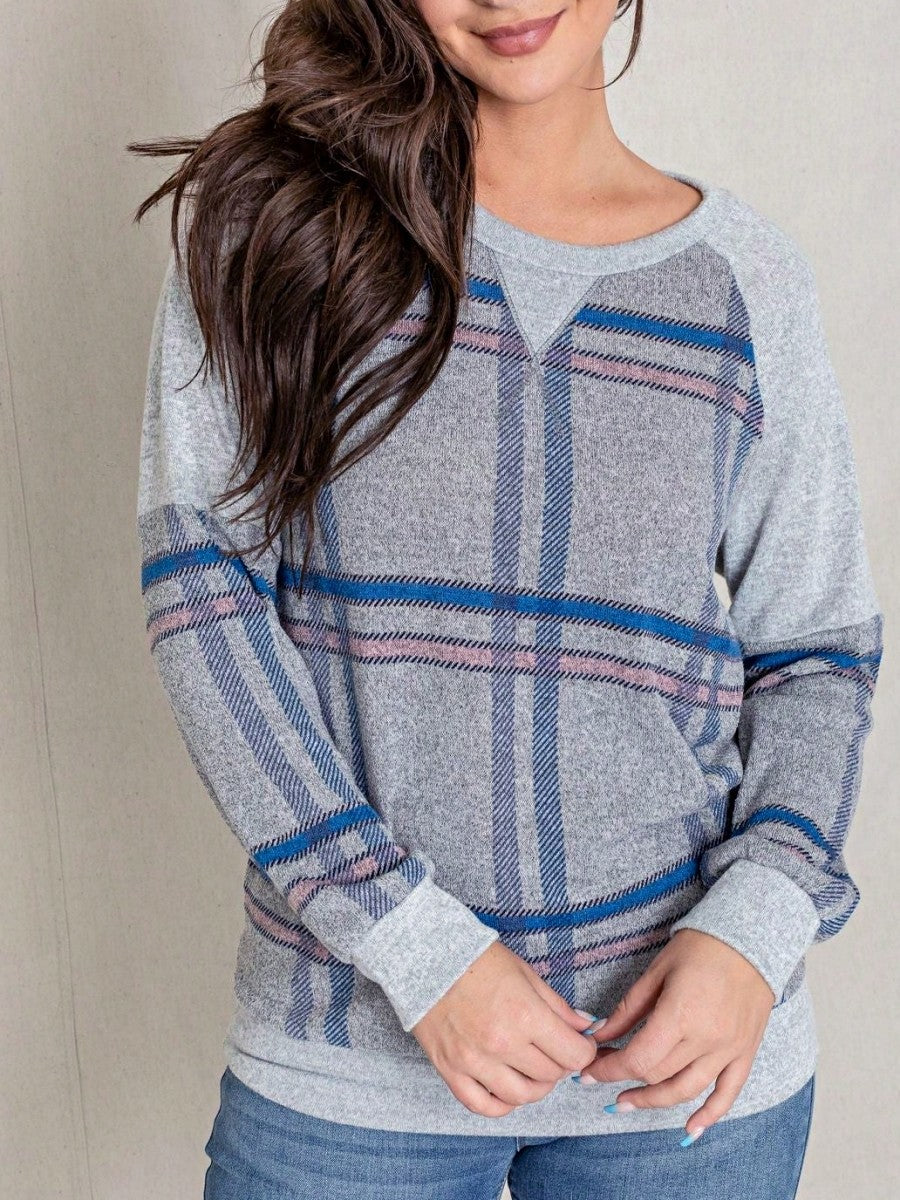 Boho Retro 90's Vintage  Preppy V Stitch  Stripe Knit Contrast Binding Brushed Soft Stripe Raglan Sleeve Tunic Top Pullover