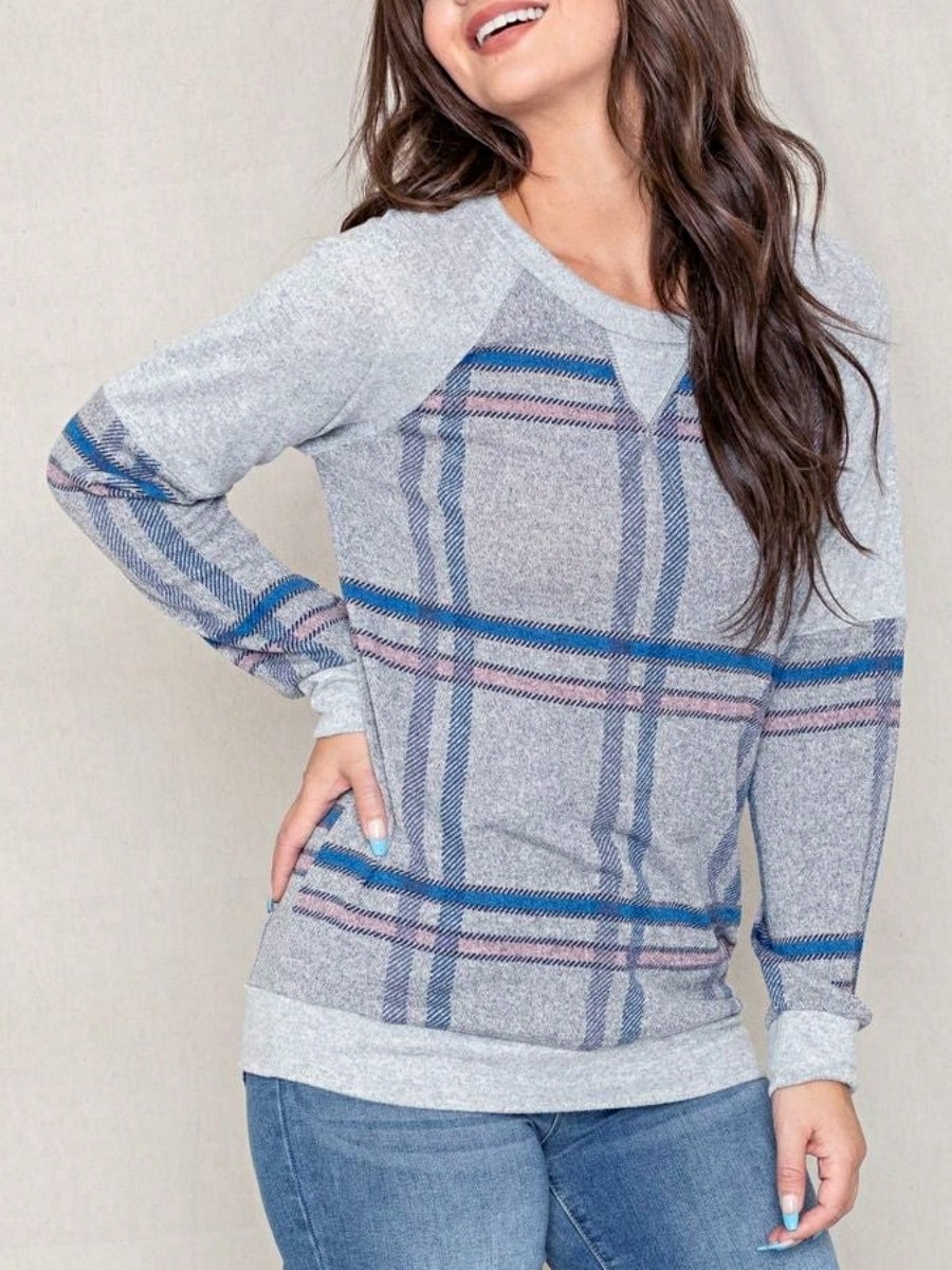 Boho Retro 90's Vintage  Preppy V Stitch  Stripe Knit Contrast Binding Brushed Soft Stripe Raglan Sleeve Tunic Top Pullover