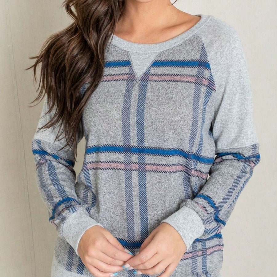 Boho Retro 90's Vintage  Preppy V Stitch  Stripe Knit Contrast Binding Brushed Soft Stripe Raglan Sleeve Tunic Top Pullover