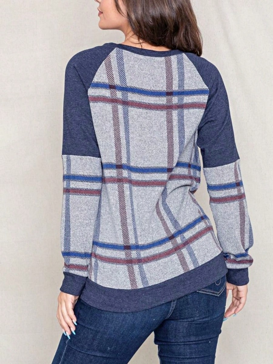 Boho Retro 90's Vintage  Preppy V Stitch  Stripe Knit Contrast Binding Brushed Soft Stripe Raglan Sleeve Tunic Top Pullover