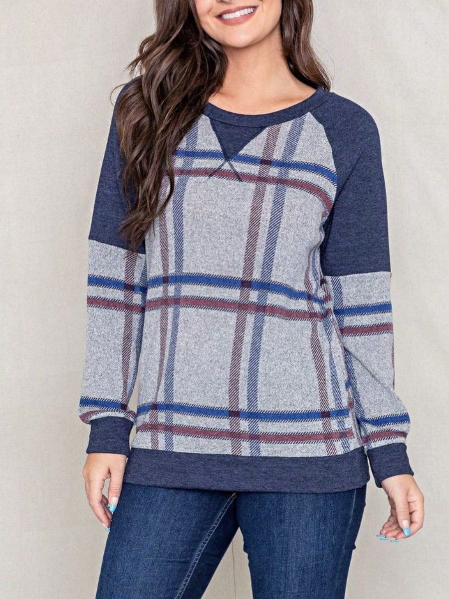 Boho Retro 90's Vintage  Preppy V Stitch  Stripe Knit Contrast Binding Brushed Soft Stripe Raglan Sleeve Tunic Top Pullover