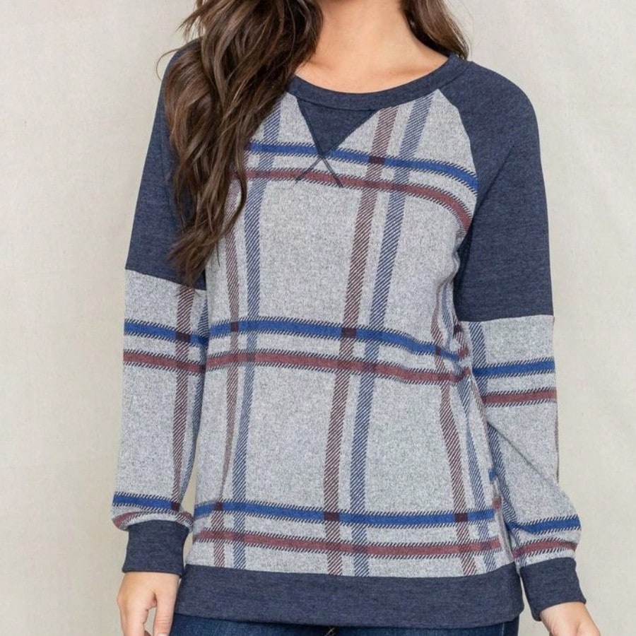 Boho Retro 90's Vintage  Preppy V Stitch  Stripe Knit Contrast Binding Brushed Soft Stripe Raglan Sleeve Tunic Top Pullover