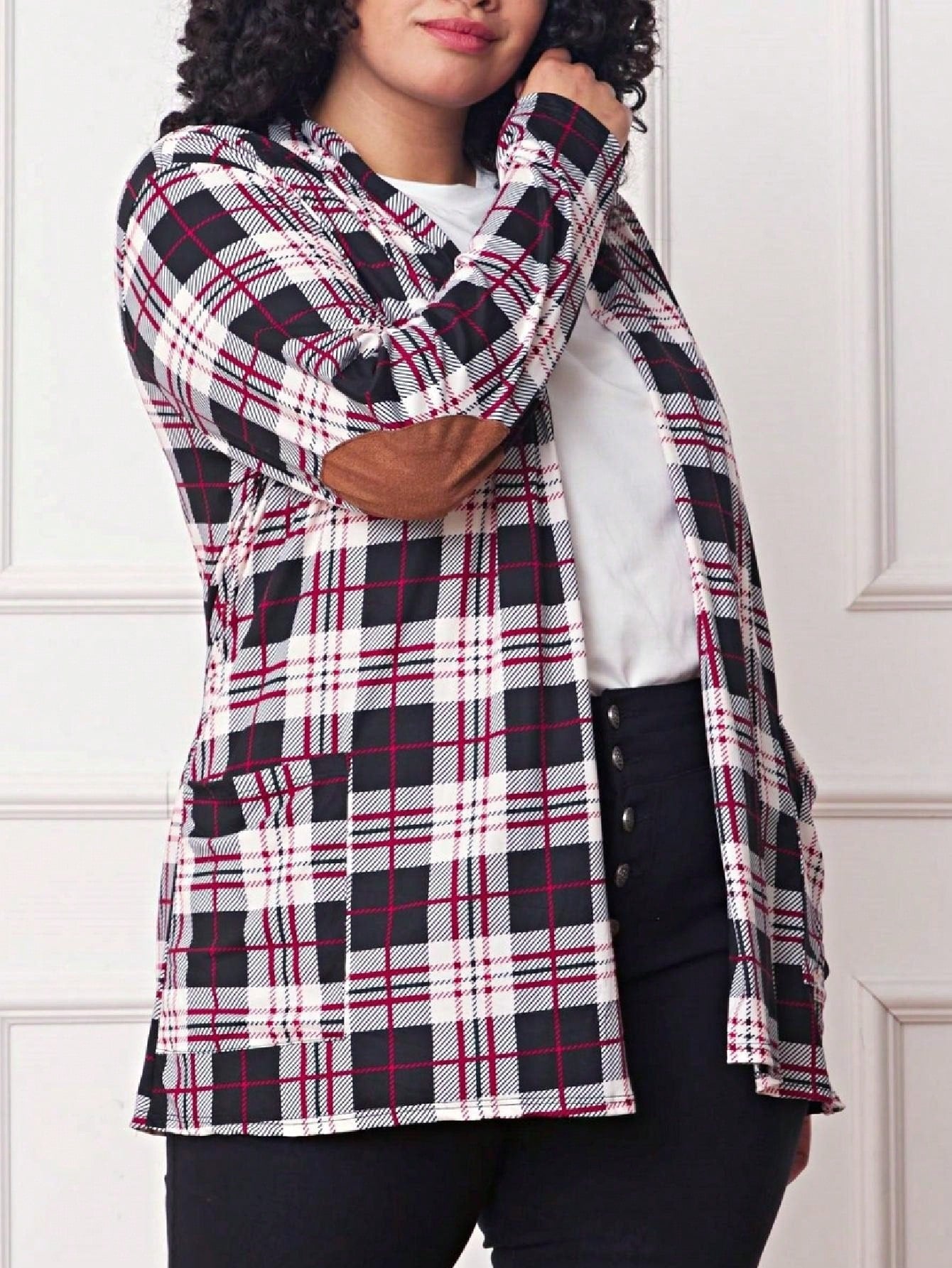 Boho Vintage 90's Plaid Stripe Tie Dye  Elbow Patch 60's Classic Slouch Cardigan With Pocket