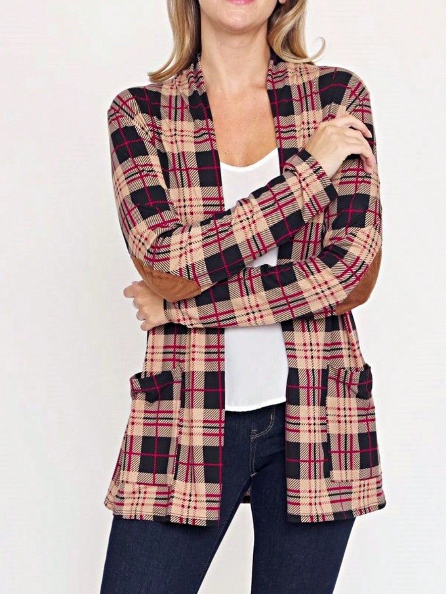 Boho Vintage 90's Plaid Stripe Tie Dye  Elbow Patch 60's Classic Slouch Cardigan With Pocket