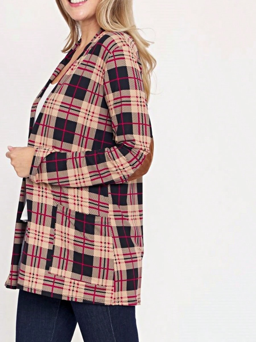 Boho Vintage 90's Plaid Stripe Tie Dye  Elbow Patch 60's Classic Slouch Cardigan With Pocket