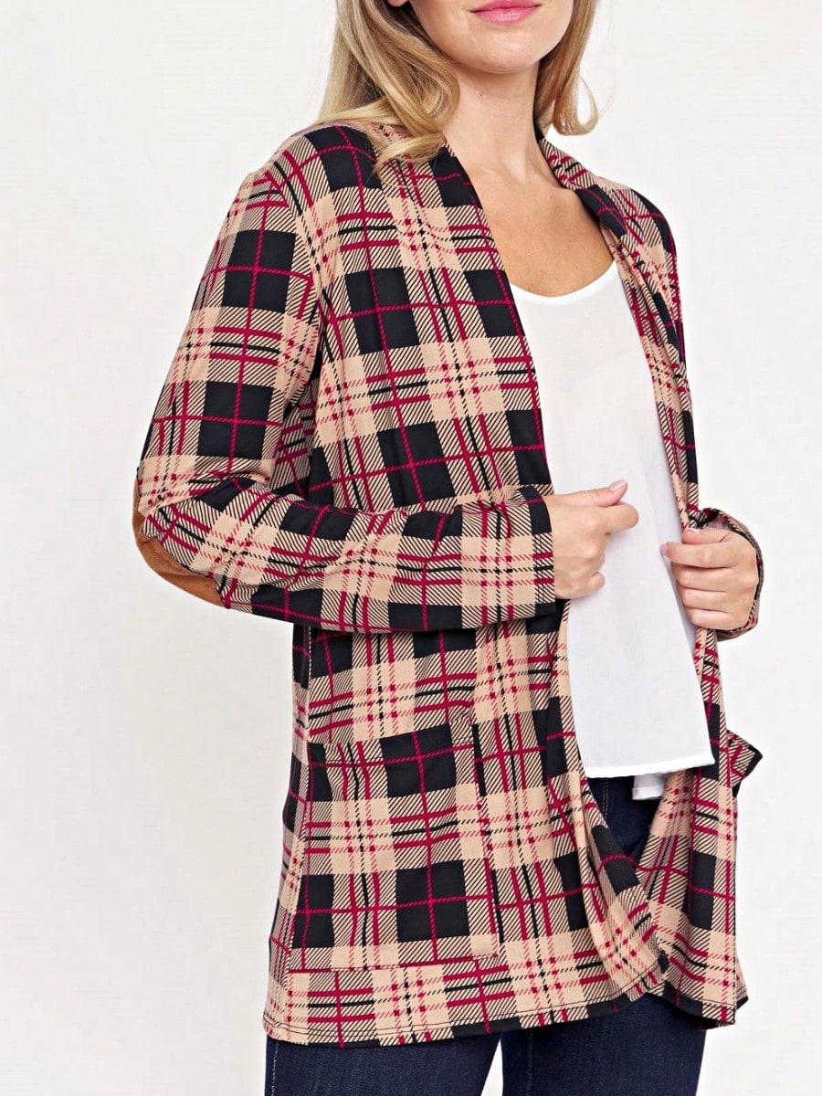 Boho Vintage 90's Plaid Stripe Tie Dye  Elbow Patch 60's Classic Slouch Cardigan With Pocket