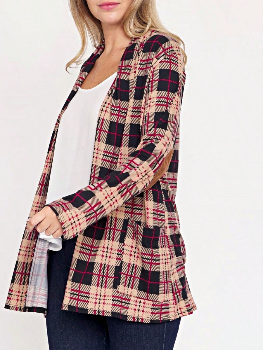 Boho Vintage 90's Plaid Stripe Tie Dye  Elbow Patch 60's Classic Slouch Cardigan With Pocket