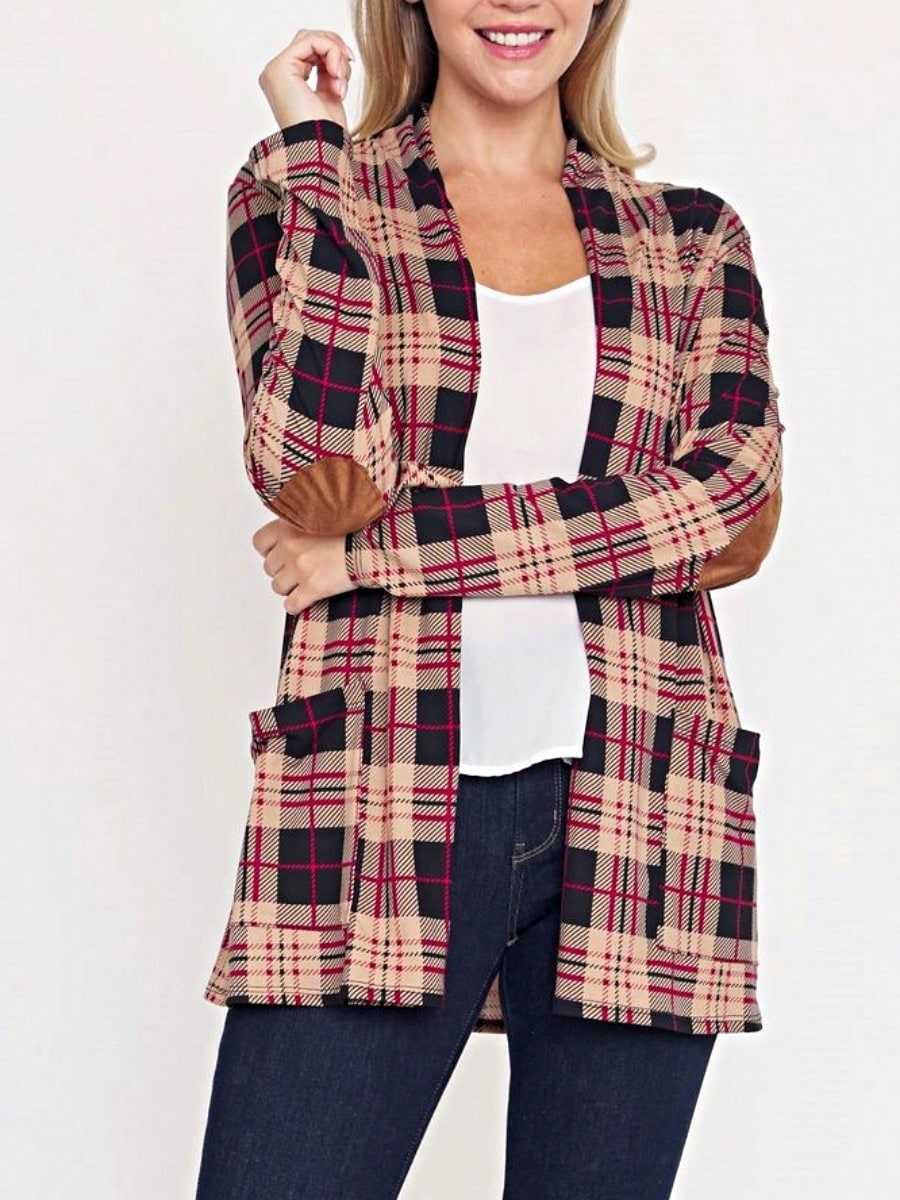 Boho Vintage 90's Plaid Stripe Tie Dye  Elbow Patch 60's Classic Slouch Cardigan With Pocket