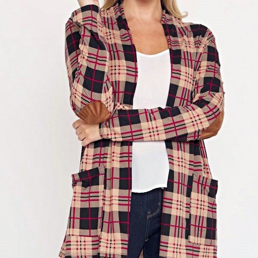 Boho Vintage 90's Plaid Stripe Tie Dye  Elbow Patch 60's Classic Slouch Cardigan With Pocket