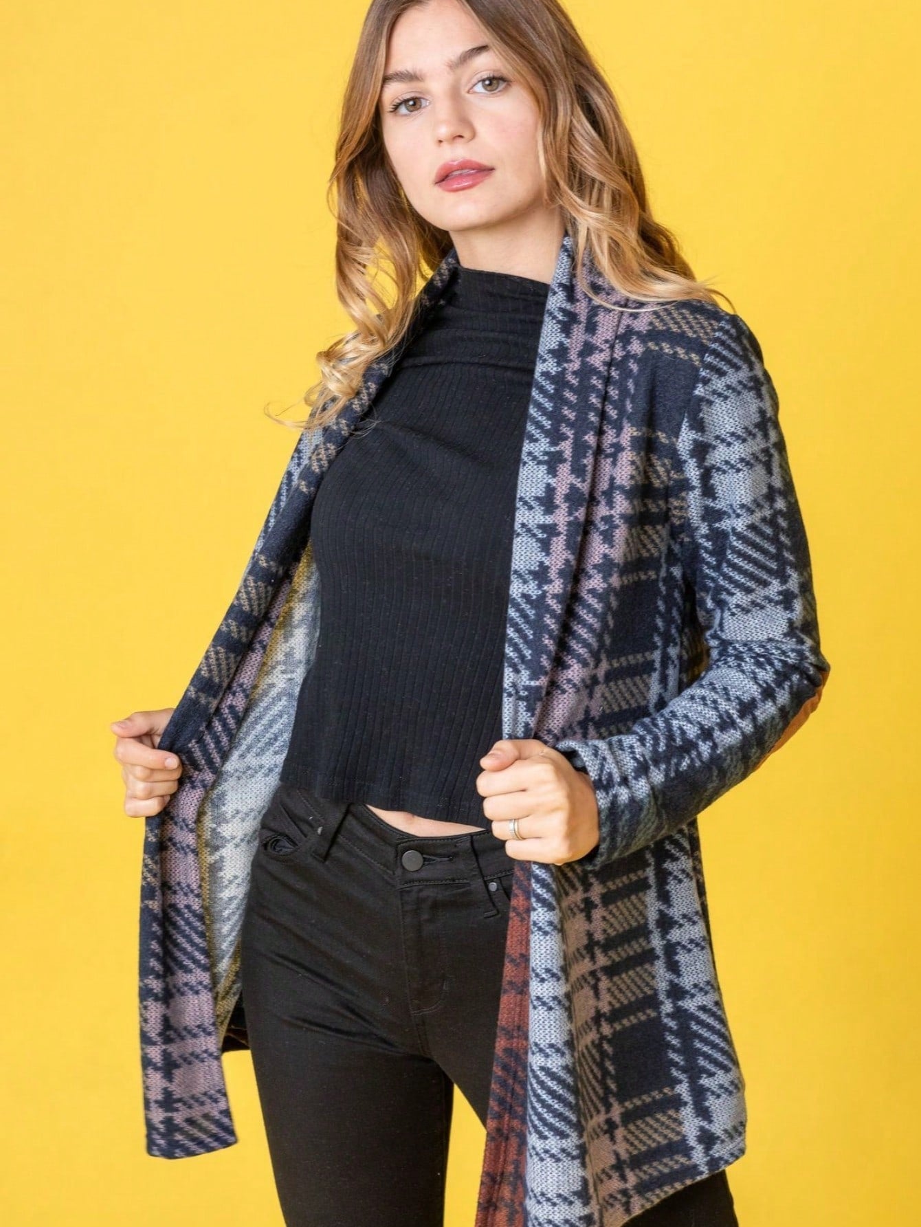 Boho Vintage 90's Plaid Stripe Tie Dye  Elbow Patch 60's Classic Slouch Cardigan With Pocket