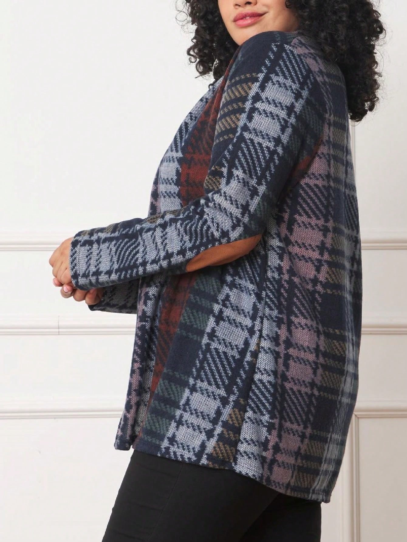 Boho Vintage 90's Plaid Stripe Tie Dye  Elbow Patch 60's Classic Slouch Cardigan With Pocket