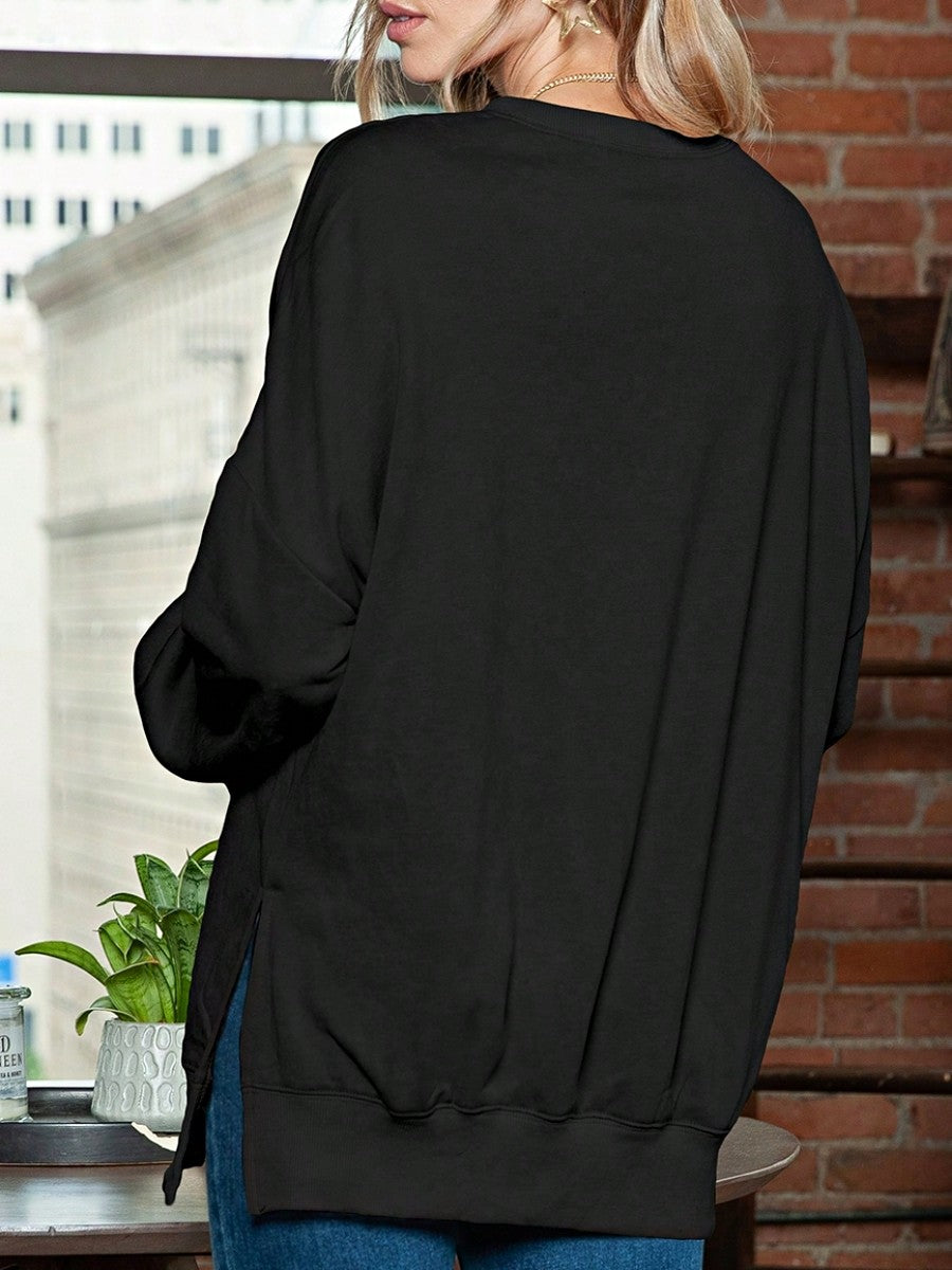 Boho Retro 60's Cotton Mix  Drop Shoulder Mineral Acid Washed Oversized Side Slit Dolman Shirt Top  Sweatshirt Pullover