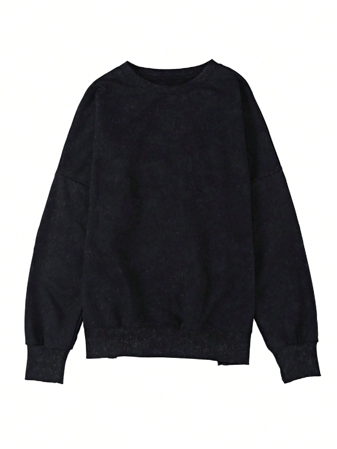 Boho Retro 60's Cotton Mix  Drop Shoulder Mineral Acid Washed Oversized Side Slit Dolman Shirt Top  Sweatshirt Pullover